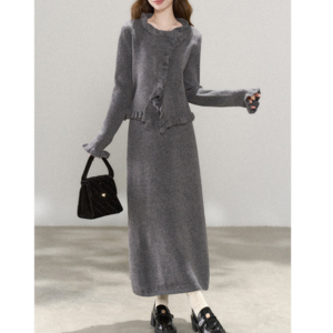 フリルニットカーディガンとスカートのセットアップ 3color W00848