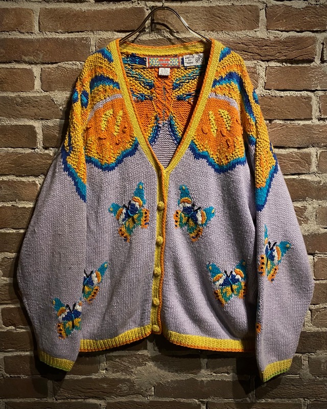 【Caka act3】Butterfly Design Vintage Cotton × Ramie Knit Cardigan