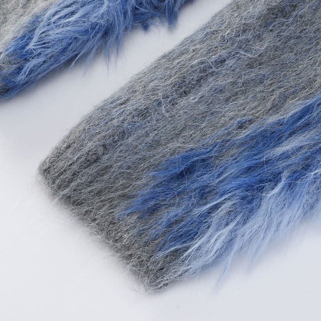 Contrast shaggy cardigan A00049