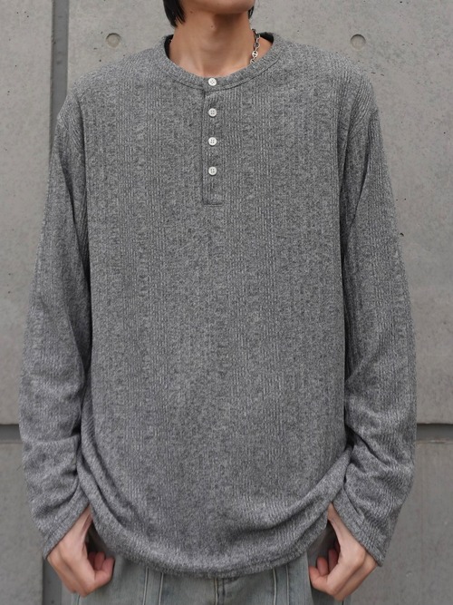 【ALUDE SELECT】 thin fabric henry neck long sleeve T-shirt