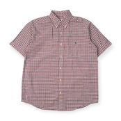 80s LACOSTE ラコステ 文字ワニ チェック BD ボタンダウン シアサッカー 半袖シャツ 3/レッド×ブルー メンズ ビンテージ 大沢商会