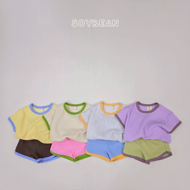 【取寄】soybean｜color mix waffle setup｜カラーミックスワッフルセットアップ｜XS-XL｜kids｜26 summer