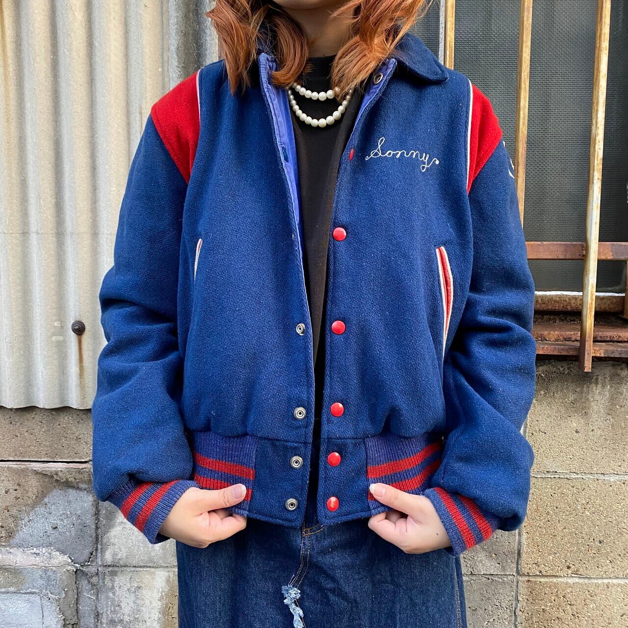 60年代 Hatchers 襟付き リバーシブル ウールスタジャン バックロゴ 