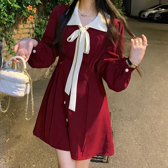 ワンピース レディース ミニワンピース リボン ミニ丈 チュニック バイカラー 長袖 チュール 2色 透け感 シアー シースルー ブラック レッド リボン フロントボタン 袖ボタン 透け感 バルーンスリーブ 切り替え フレアワンピース ハイウエスト スリット 無地 レトロ Aライン ゆったり 体型カバー 着痩せ 美脚 送料無料 ルーズ おしゃれ 大人 大人可愛い 大人女子 カジュアル 韓国 クラシカル 春 夏 秋 冬 普段着 普段使い 着回し 休日 リラックス 10代 20代 30代 40代