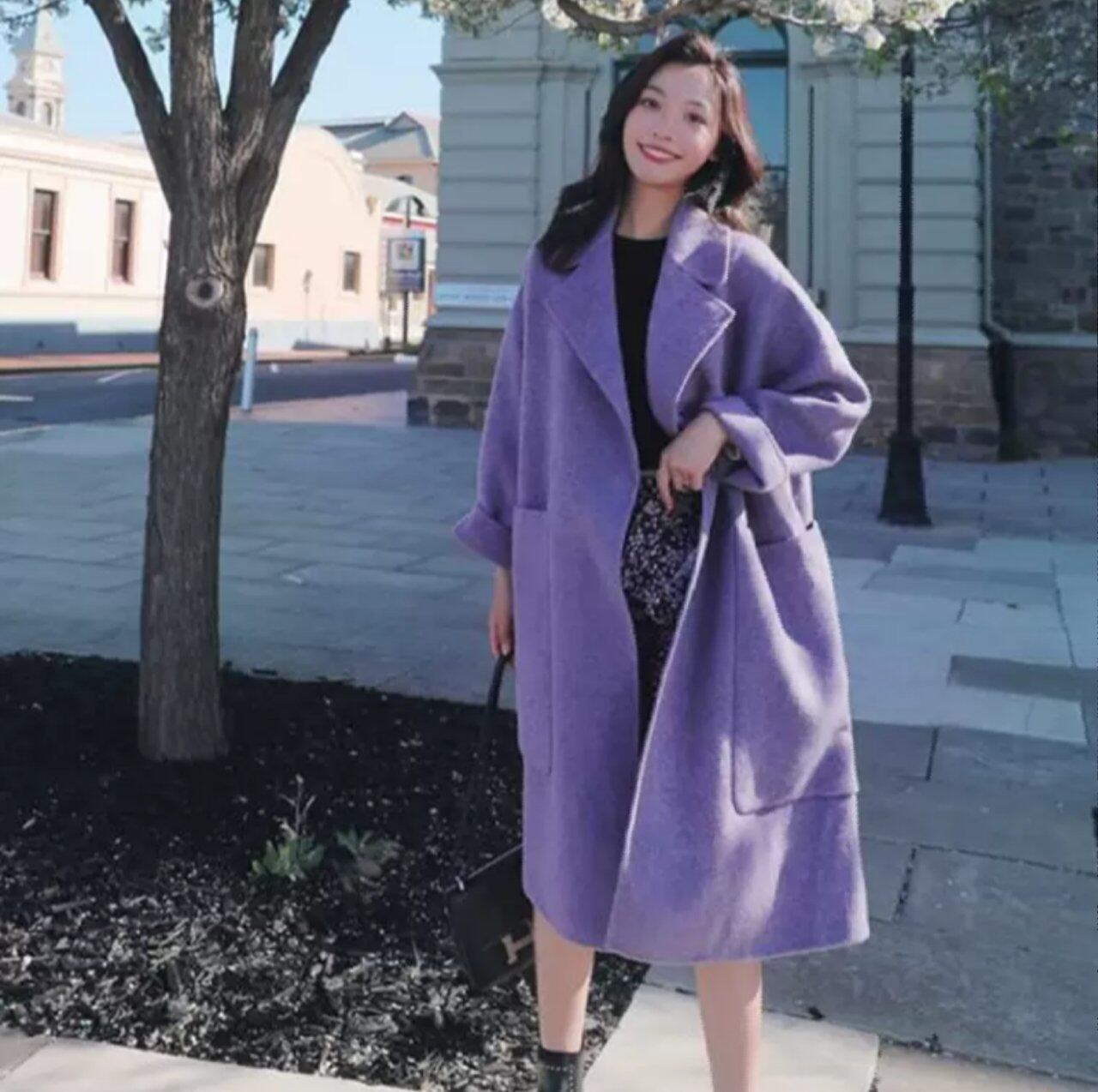 キレイ色超ロングコート テーラードカラー ラベンダー 紫 レディース アウター コート 女優 お嬢様 大人 きれいめ 韓国 ファッション 秋服 冬服 大人 可愛い かわいい オシャレ おしゃれ きれいめ フェミニン キュート Ol 通勤 1367 Sayurio レディースアパレル
