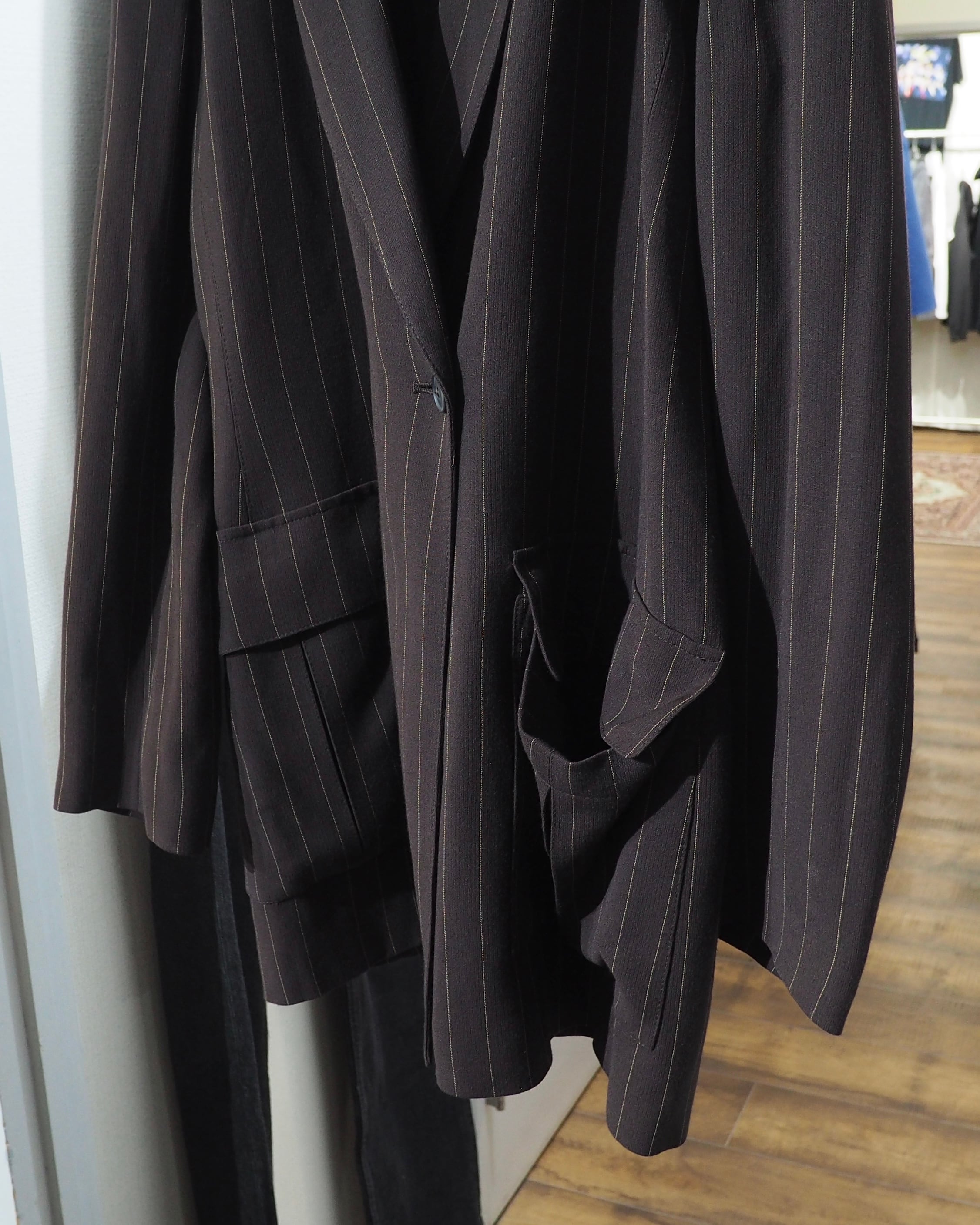 1990 - 00s ” ANNE KLEIN ” Dark Brown × Yellow Stitch Embroider Double jacket