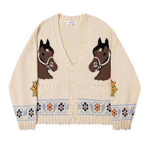【PROFOUND】Distressed Horses Knitted Cardigan