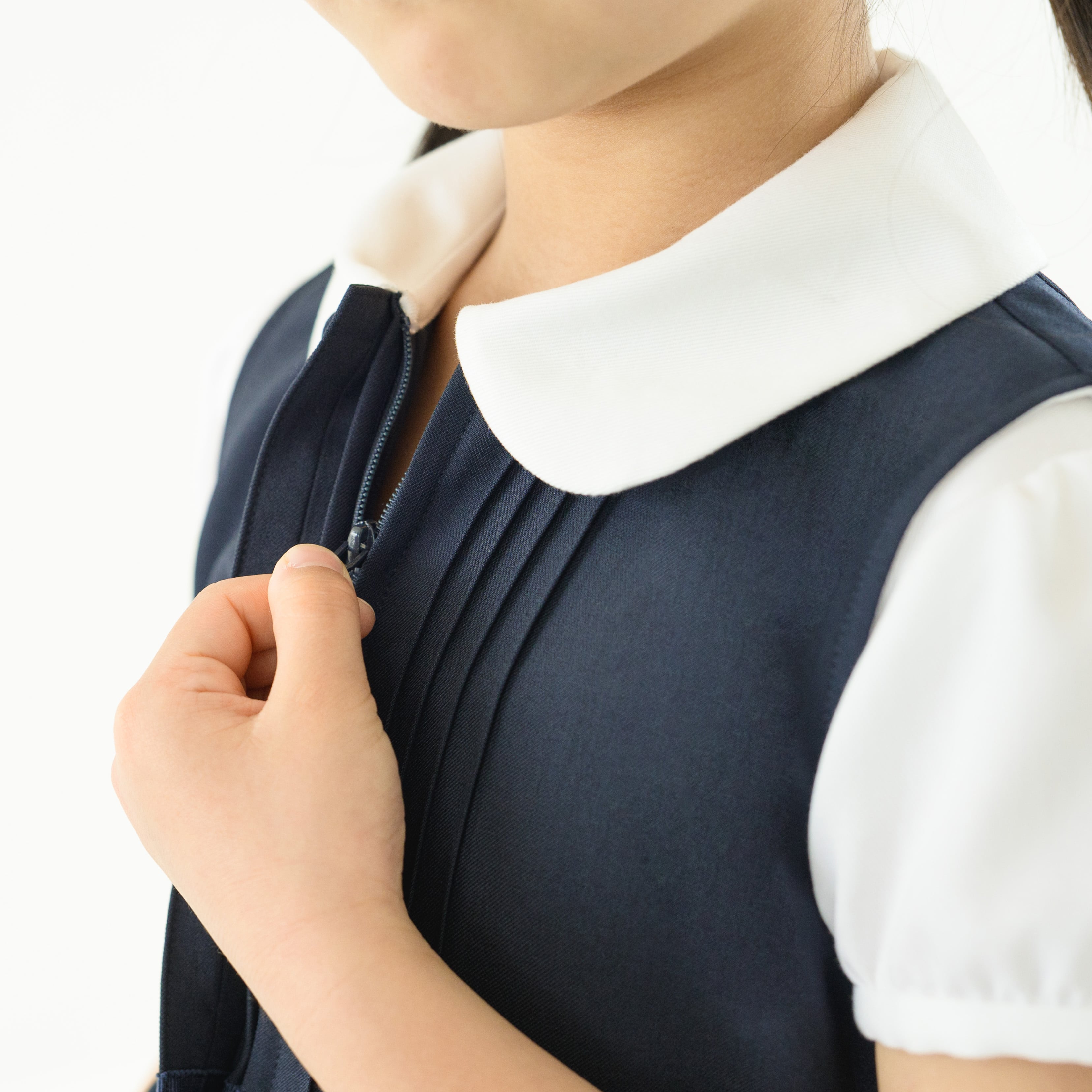 ネイビー半袖ワンピース 【小学校受験・学校説明会・面接】前開き