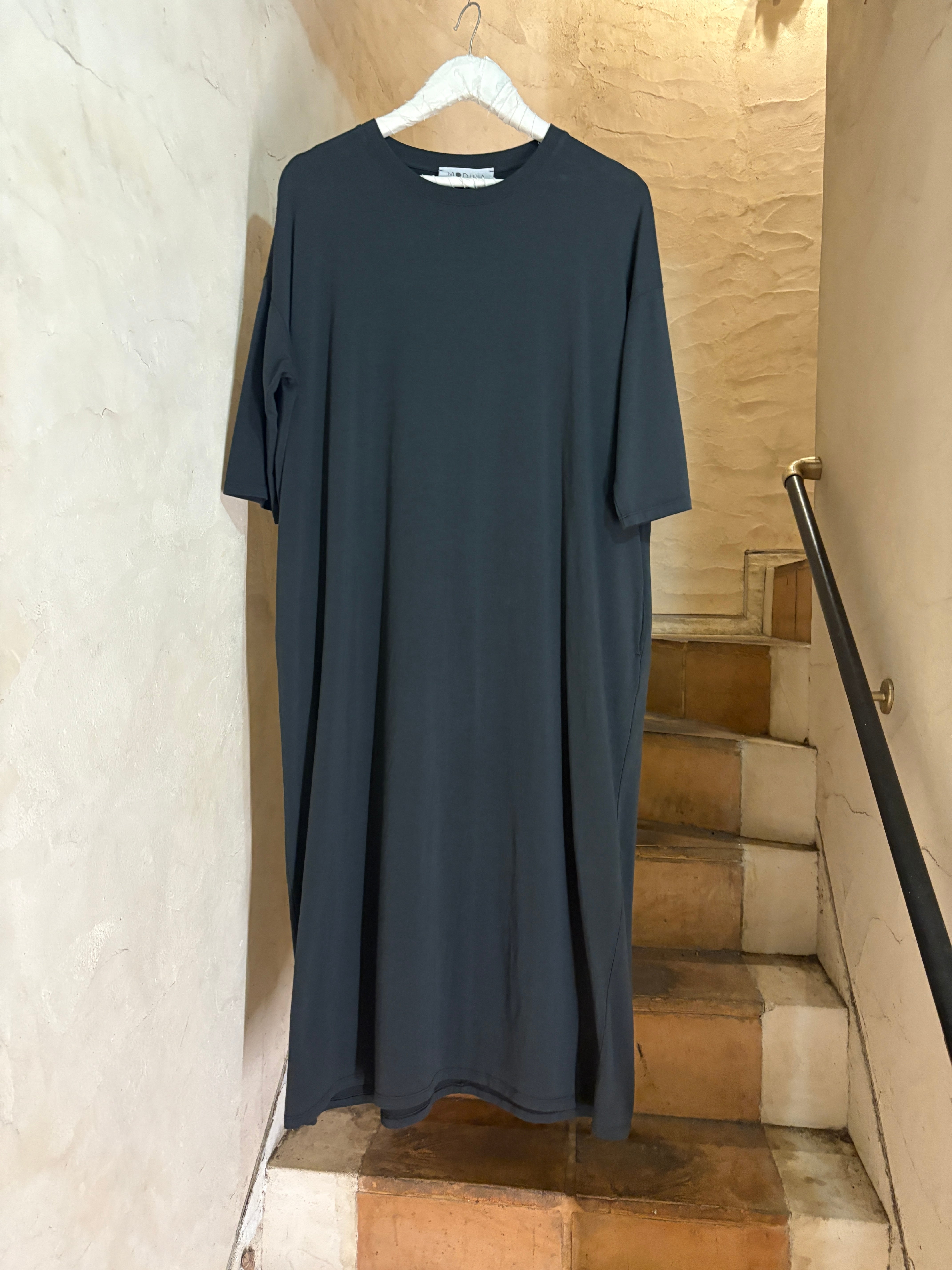 MODULA | LONG FLARED DRESS-charcoal
