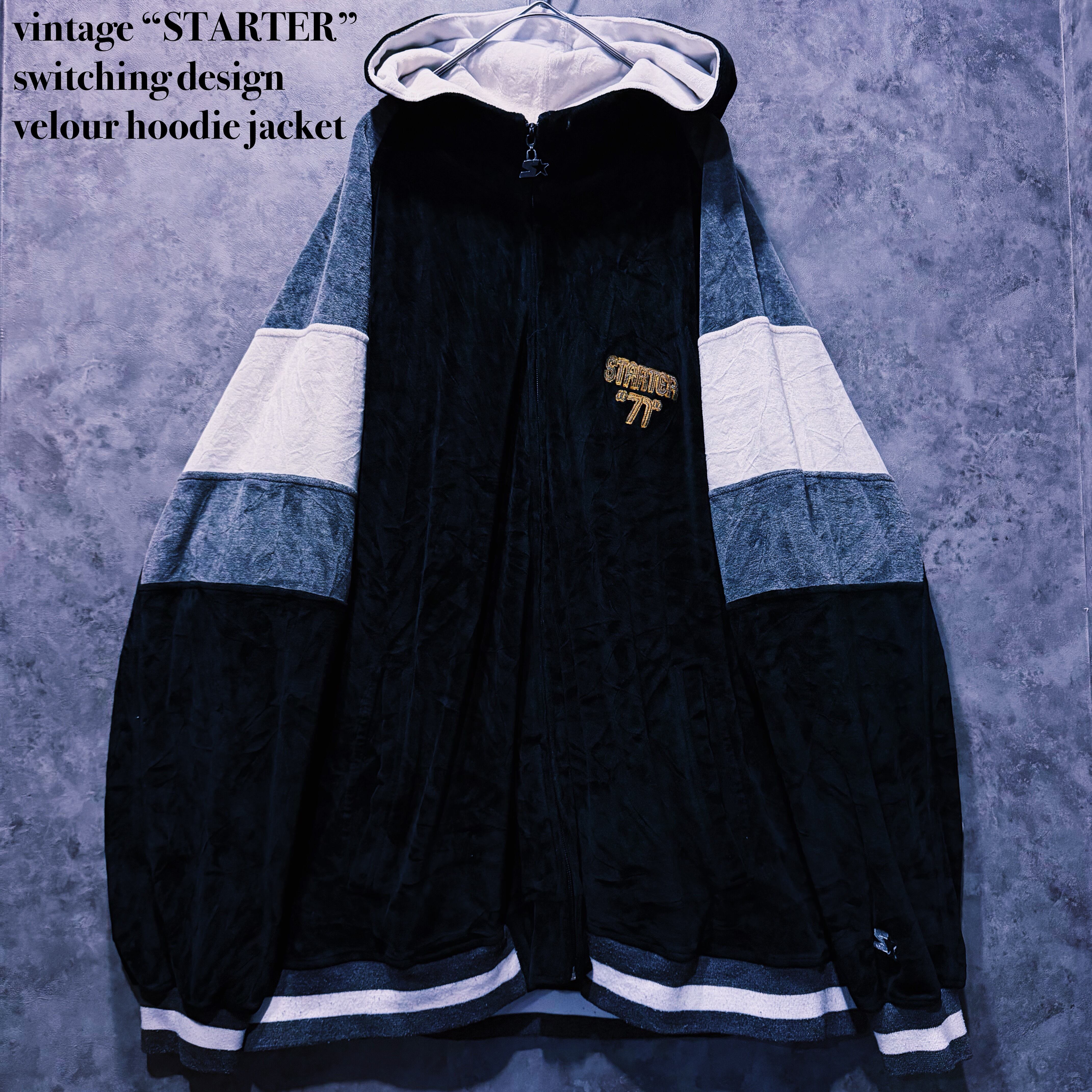 【doppio】vintage “STARTER” switching design velour hoodie jacket