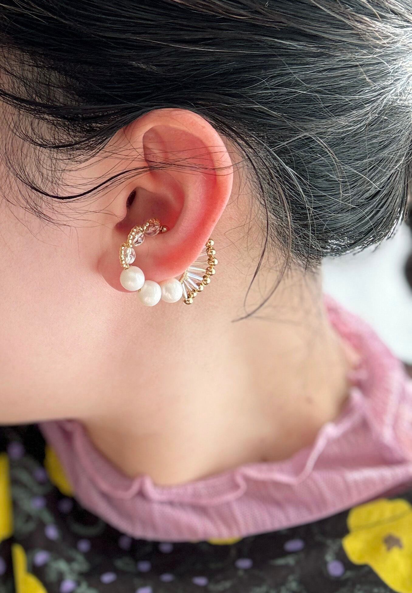 <Rollo~イロヅクビジュー~>イヤーカフ『OMEKASHIハミングバード/hummingbird 』<Pearl A>