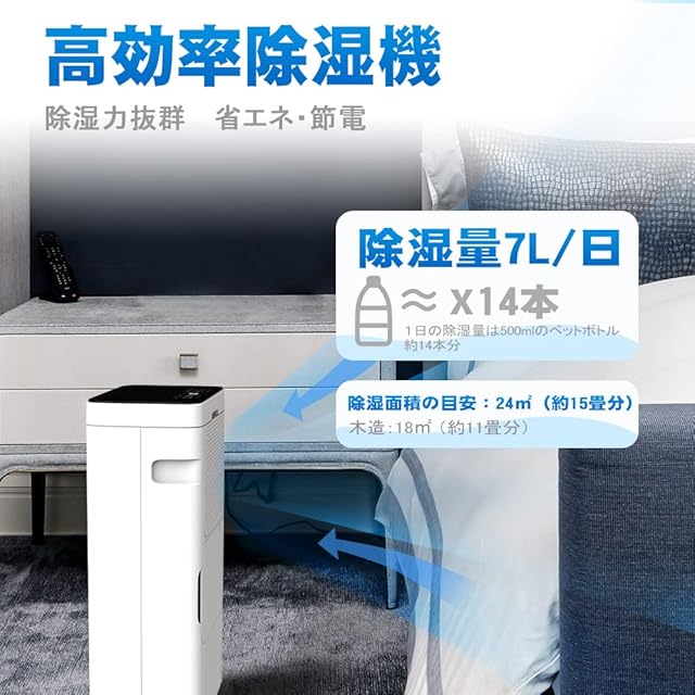 ELECCI 除湿機 除湿量7L/日 除湿器 室内じょしつき 部屋干し 衣類乾燥