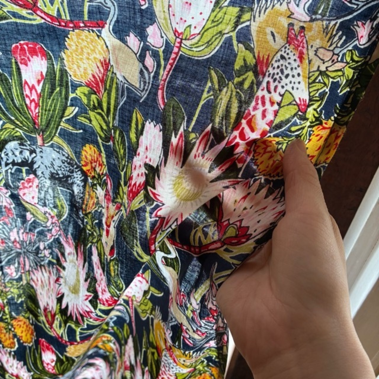 India animal & Botanical  door curtain　インド　アニマル＆ボタニカルドアカーテン　AC　ネイビー　100×180cm　間仕切り　暖簾　植物　コットン　木版