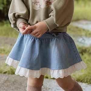 秋レースフリルデニムスカート2色