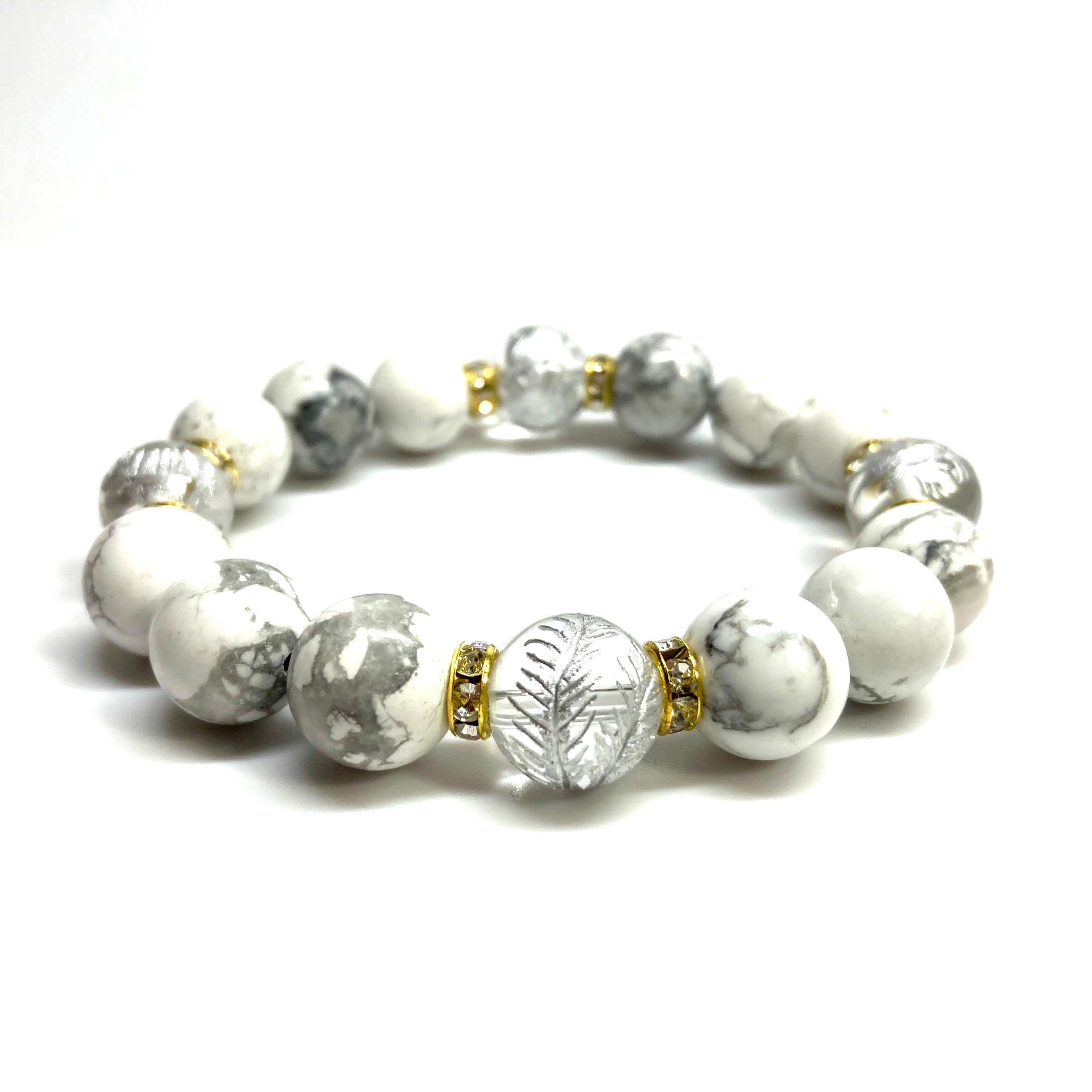 w62 四神獣 金彫 ハウライト 14mm パワーストーン ブレスレット 天然石 w62 四神獣 金彫 ハウライト 14mm パワーストーン ブレスレット 天然石