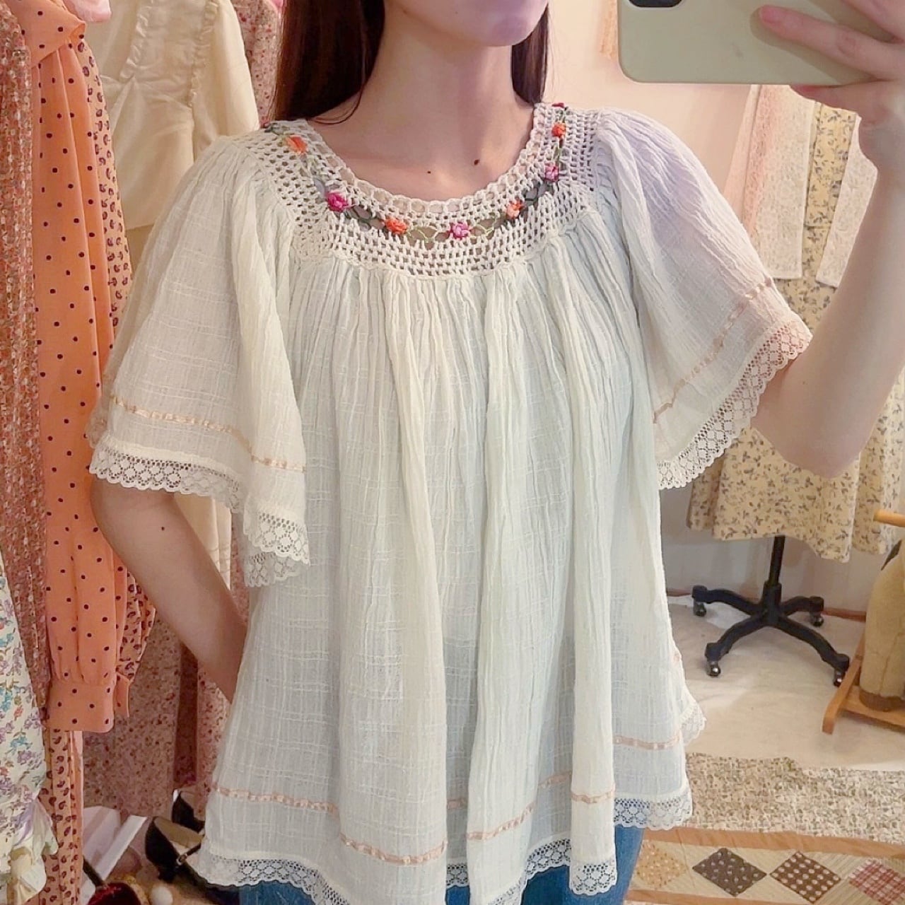 crochet ribbon bohemian blouse