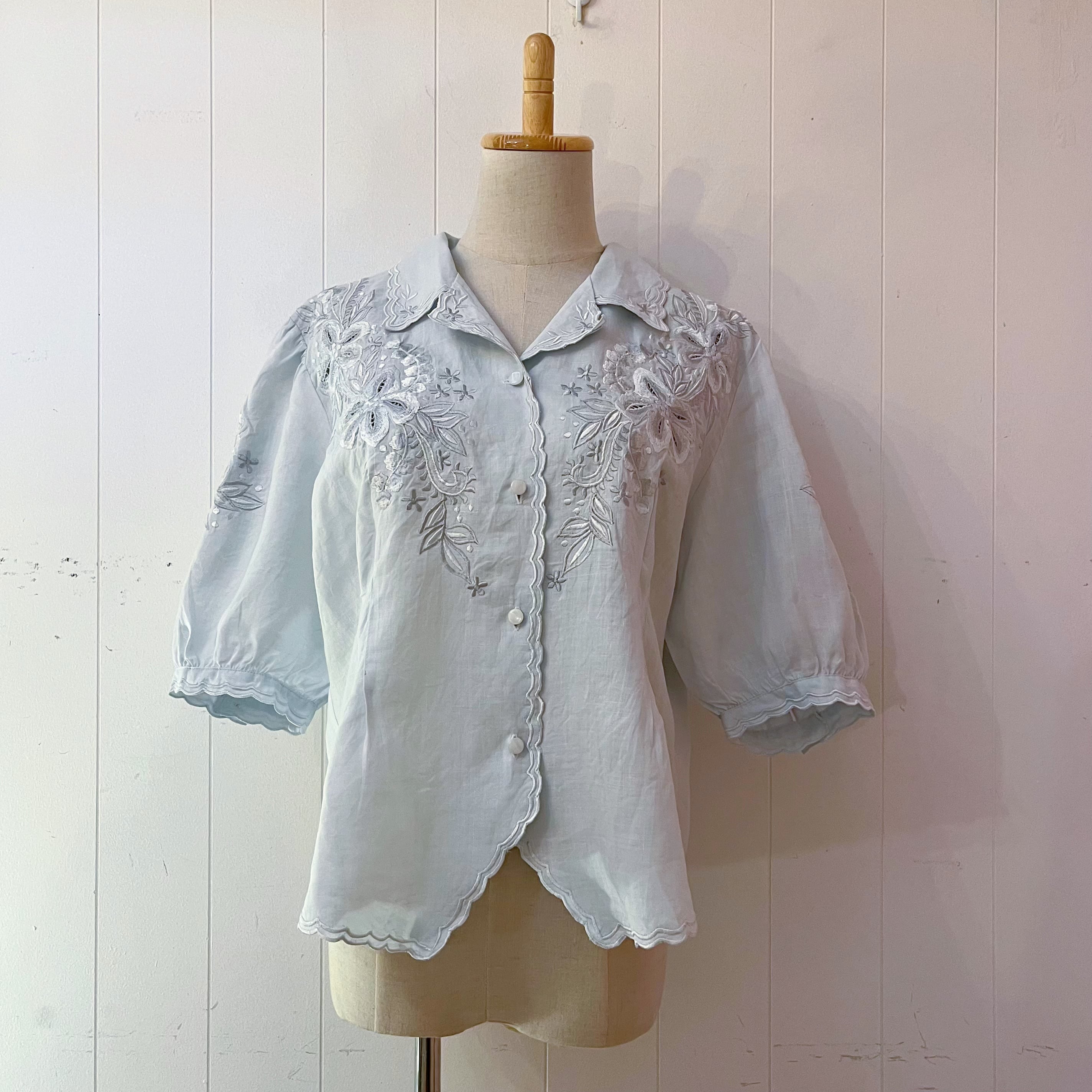 light blue flower embroidery blouse