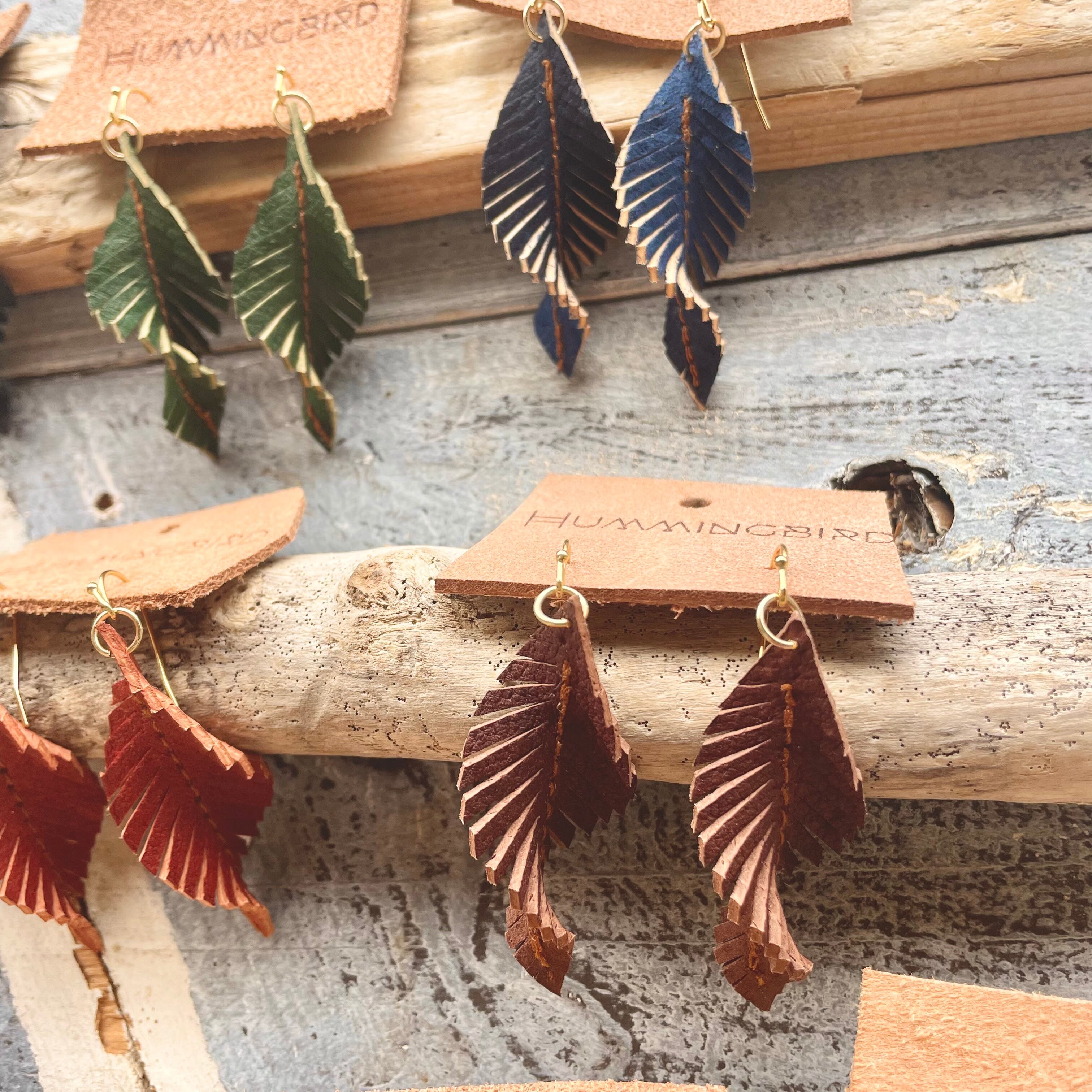 イノシシ革】リーフピアス・イヤリング | ジビエレザーHUMMINGBIRD