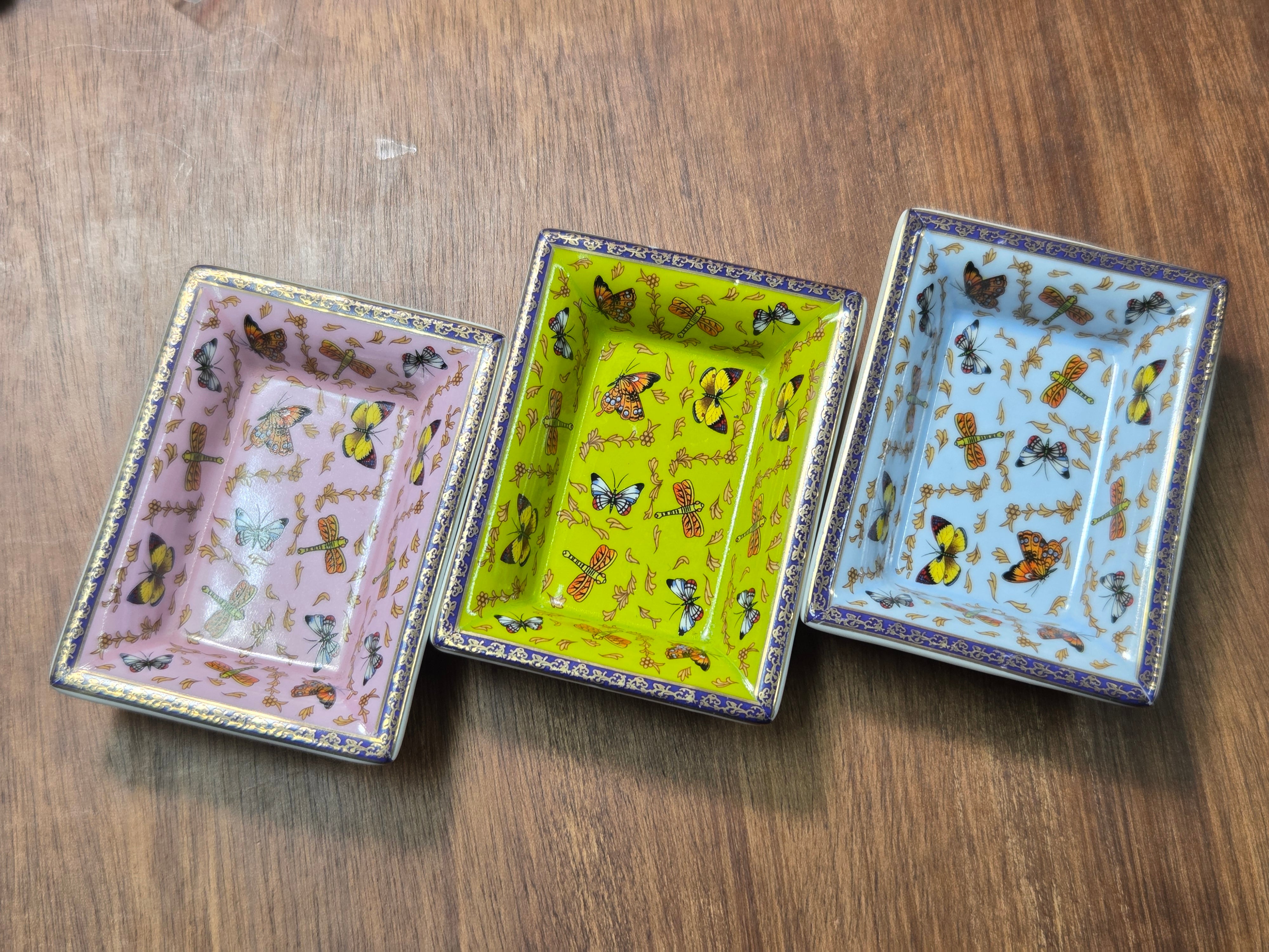 【Used】フランス 蝶&トンボ 陶器トレイ 小物入れ/d44