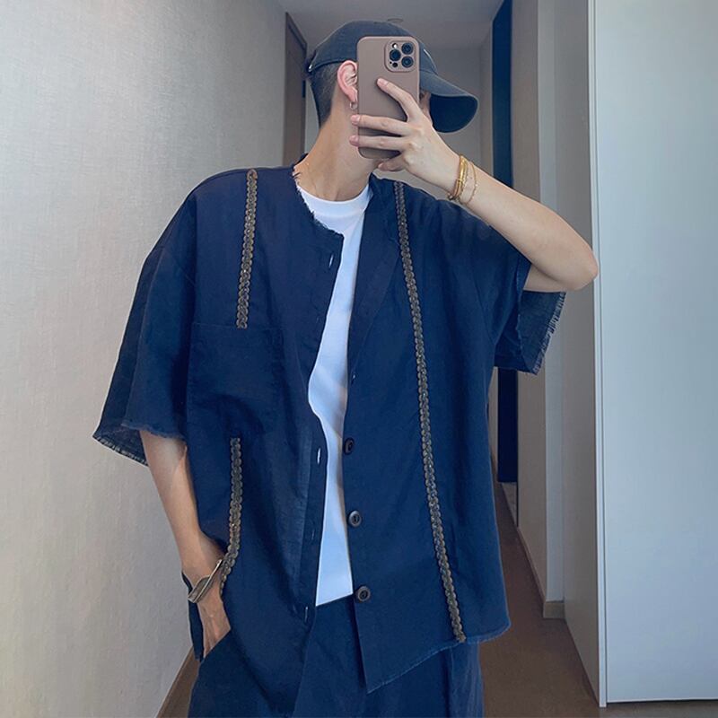 dannyandzee織りテープゆったりシルエット半袖シャツ