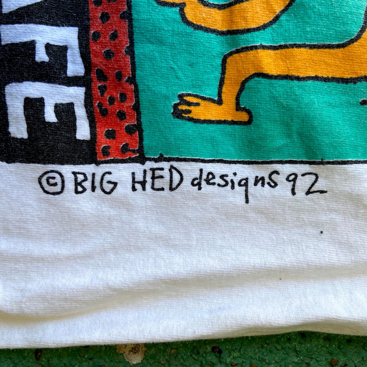 90s USA製 BIG HED アート プリント 半袖 Tシャツ M  白