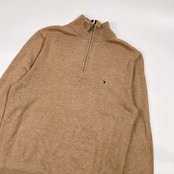 TOMMY HILFIGER トミーヒルフィガー ハーフジップ プルオーバー ニット セーター トレーナー S/ベージュ メンズ