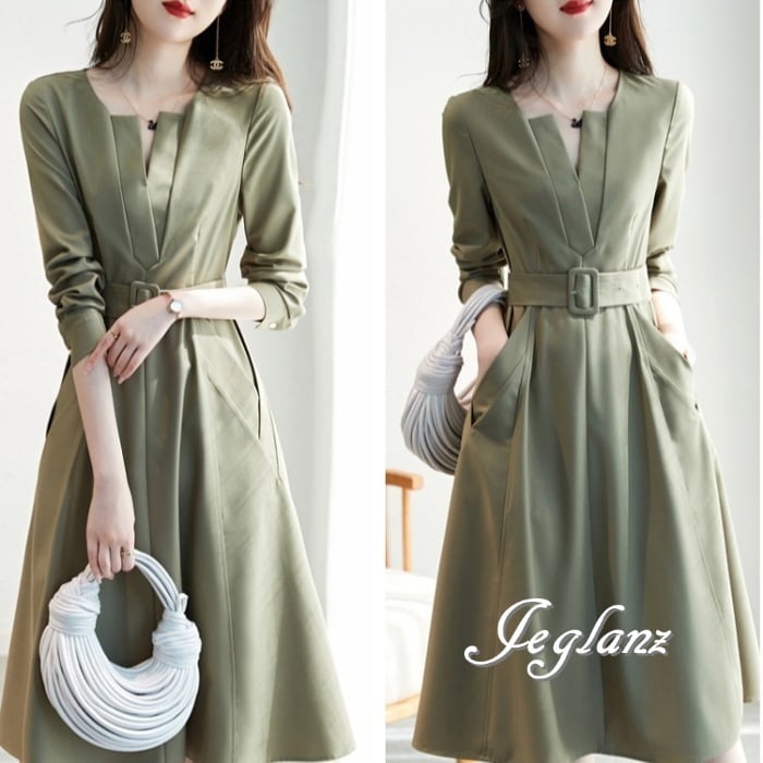 上品 フォーマル ワンピース ドレス 共ベルト きれいめ シンプル派 2色 (MA992) ζ