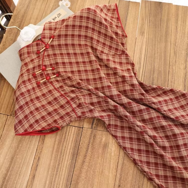 レトロチェック　チャイナワンピース　YS00054