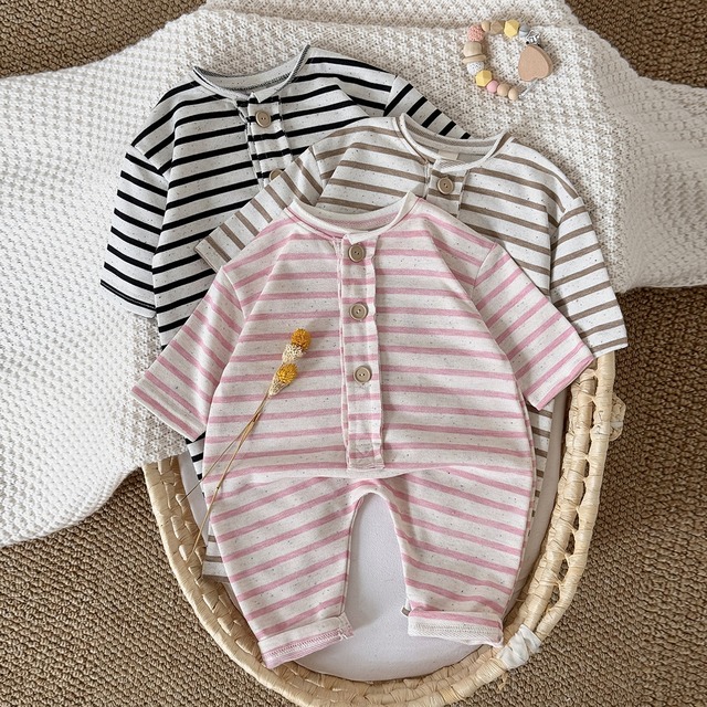 【BABY】アイスクリームボーダーロンパース