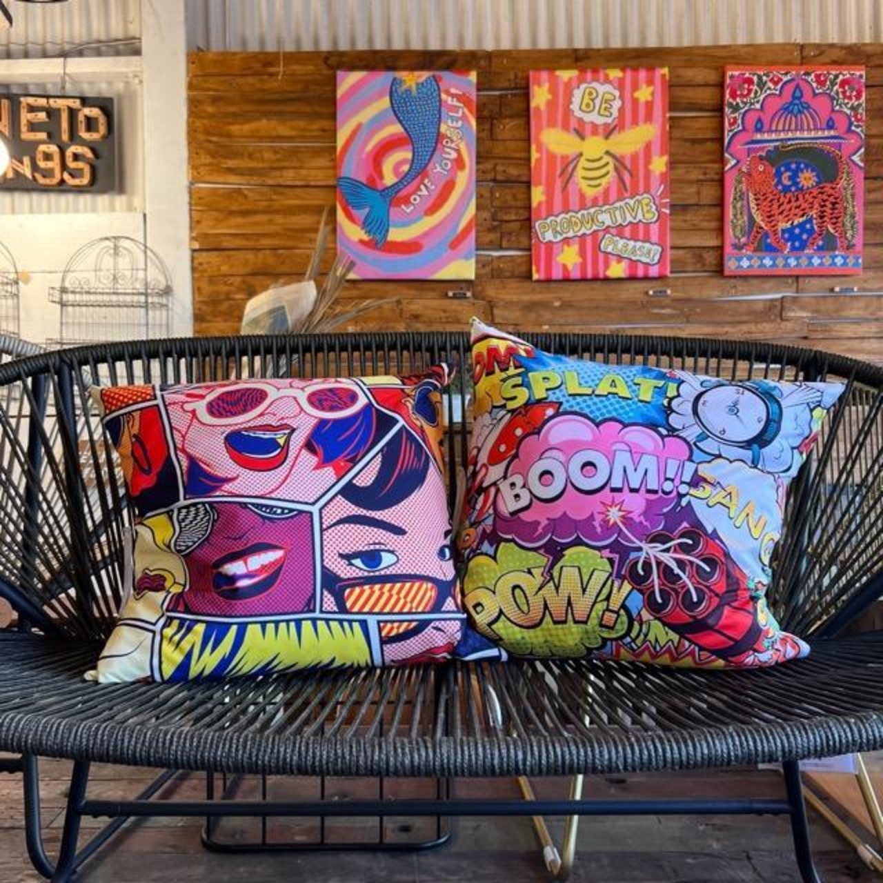TOPANGA Homefurnishing アメリカンコミッククッションカバー　45×45cm　rocket×bomb　クッションカバー　アメリカンコミック　ポップアート　
