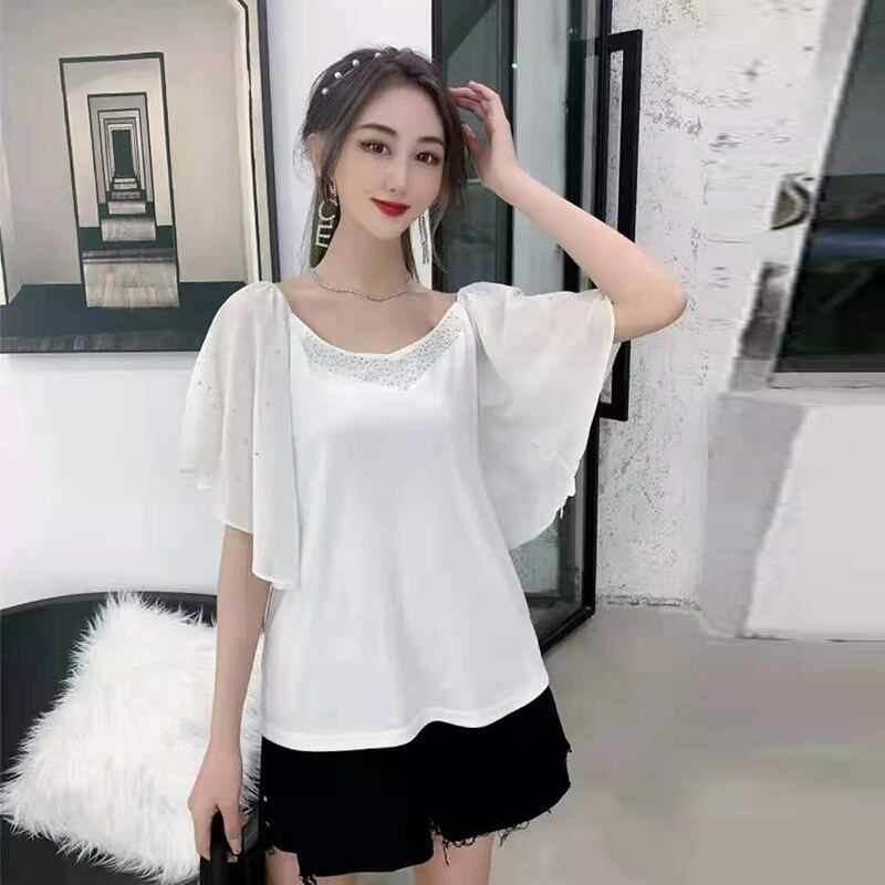 サマーラウンドネックメッシュルーズ薄手トップス 大きめサイズ エレガント 夏物 Oネック ミックスインファッション63266472795