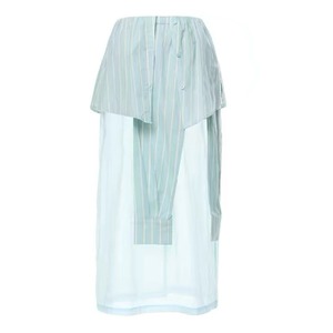 [YOSHUYUKI] striped shirt decorative straight skirt