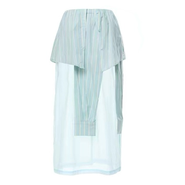 [YOSHUYUKI] striped shirt decorative straight skirt