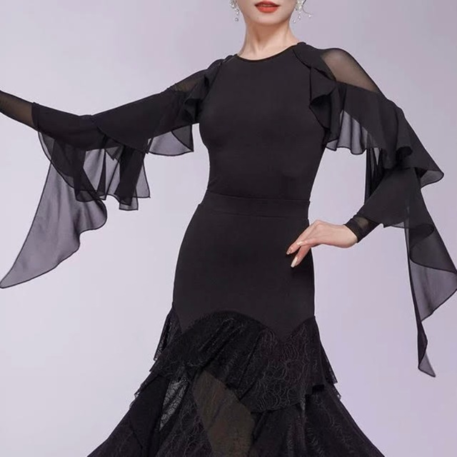 シアー フリルスリーブ ダンス トップス 2col　D00601