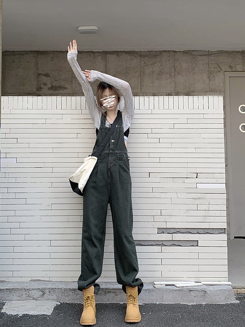 韓国通販 dgo】2colors ウエストマーク オーバーオール ダークブラウン
