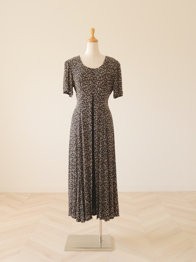 ●front button design flower rayon dress