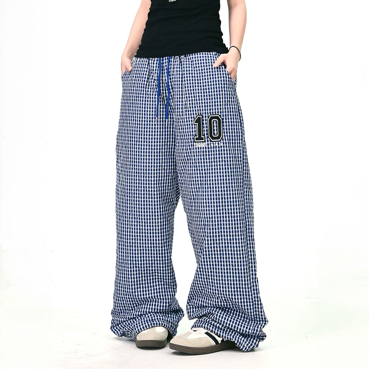 ギンガムナンバリングユースカジュアルパンツ 2col R01264
