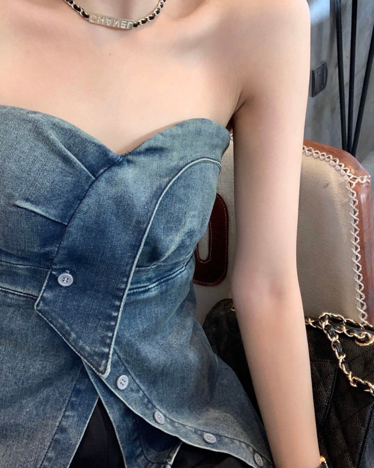 アシンメトリーデニムチューブトップ A0035 - 6