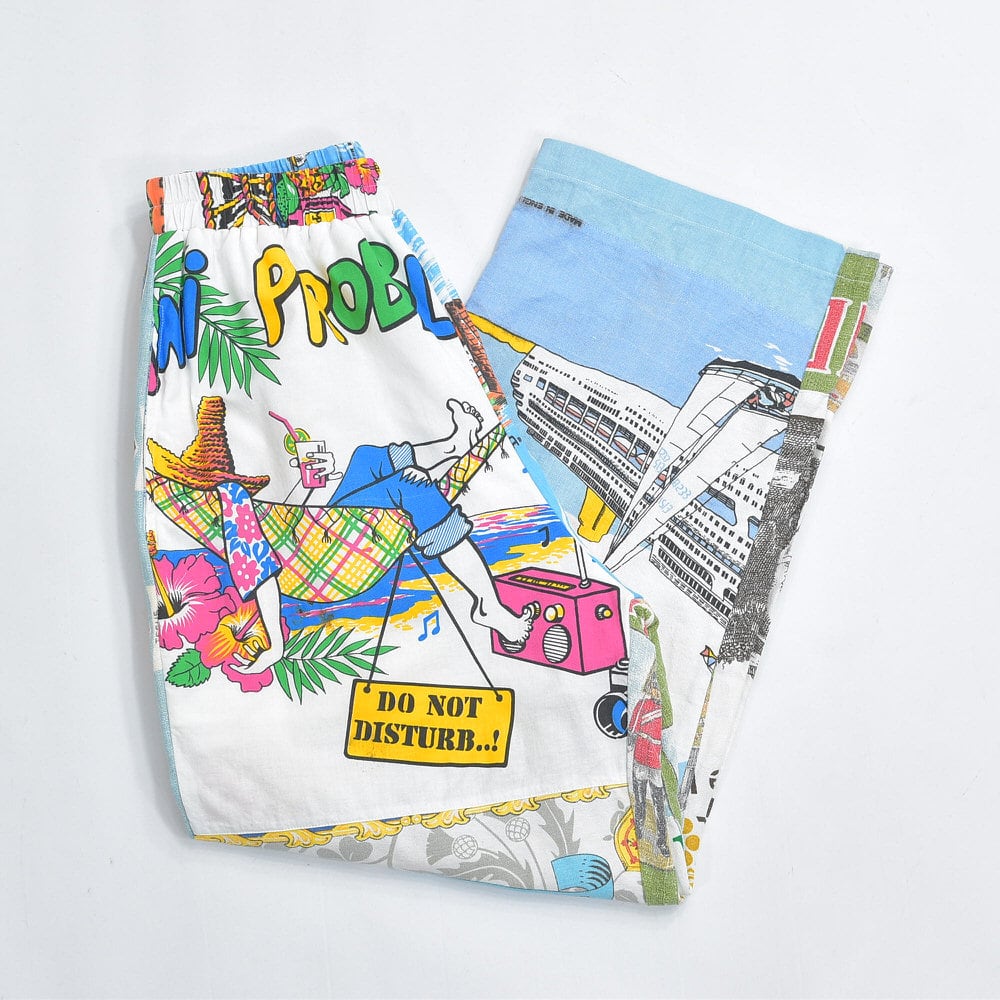 Remakeリメイク ヴィンテージ テキスタイル パッチワーク デザイン 再構築 ルーズシルエット イージーパンツ ツギハギ 古着 裏地付き ユニセックスデザイン W62~98cm