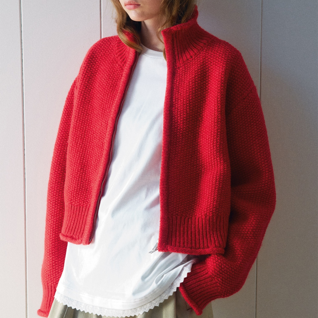 Zip-Up Knit Cardigan T3729