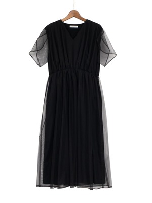PANO-OP-103 ∫ OVER TULLE JERSEY DRESS_BLACK