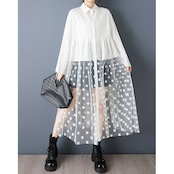 ドット柄 シースルー 切替ワンピース 00319