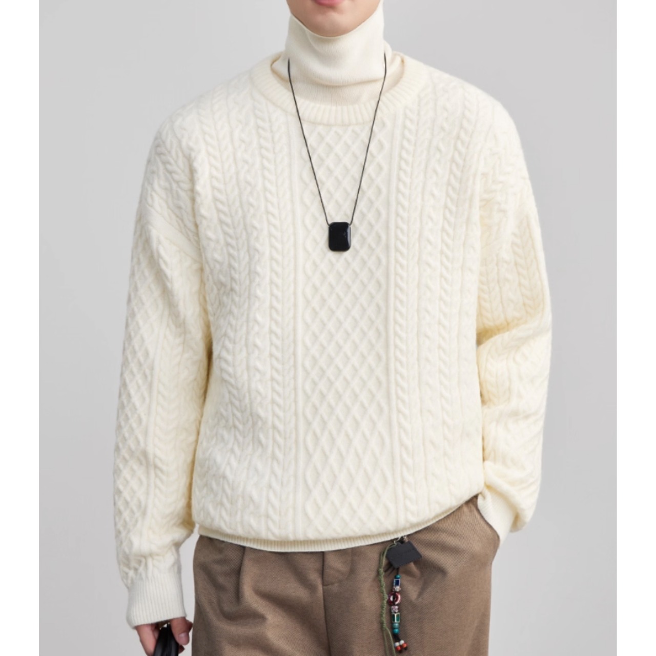 ケーブル編み クルーネック長袖セーター af0341