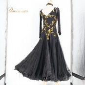 社交ダンス 衣装 スタンダードドレス ワンピース ドレス ブラック系 イエロー系 黒 黄色 ウィッシュプラス Wish plus フリル レース チュール パーティ 発表会 デモ ダンス イエロー 花柄 パーティー衣装 舞台衣装