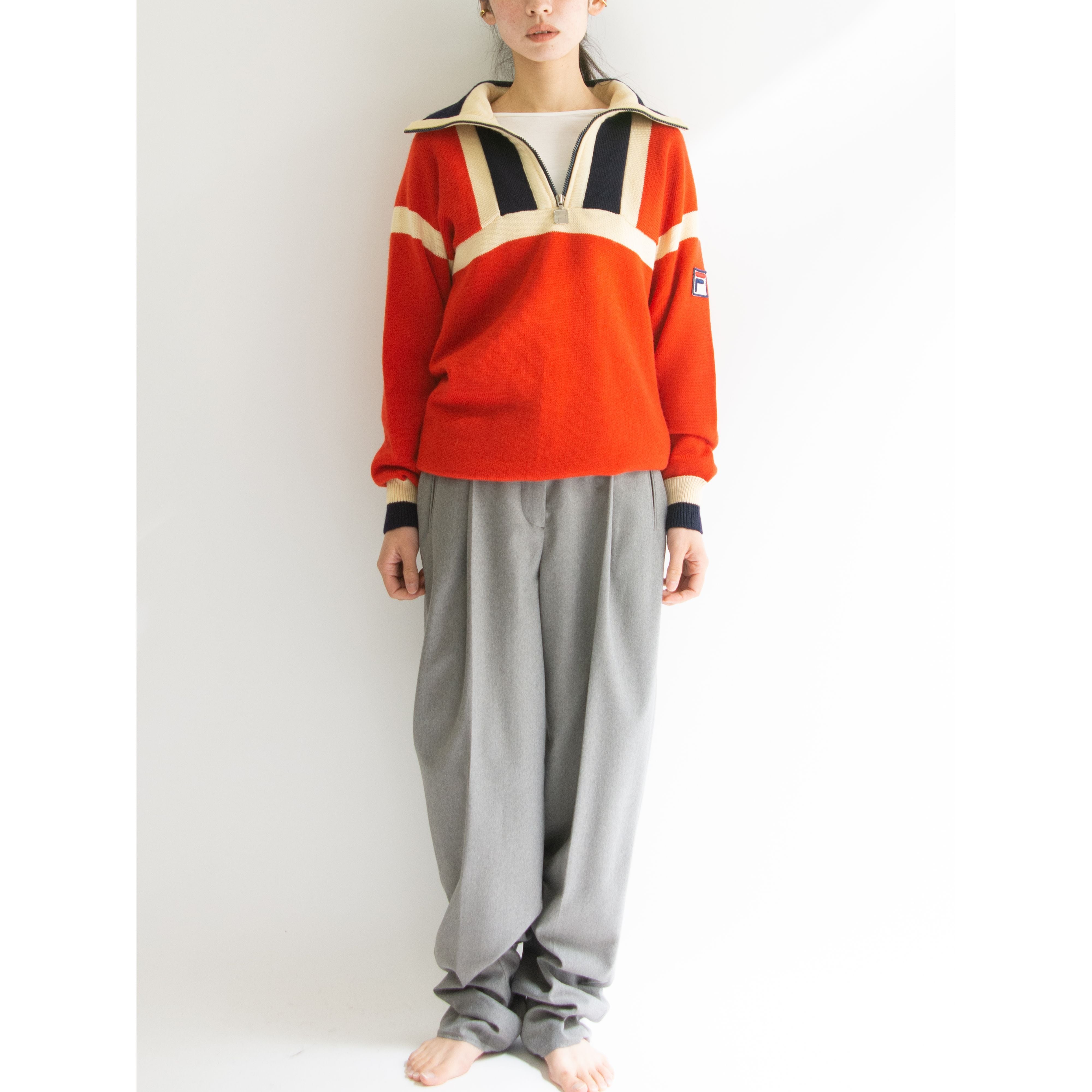 【FILA】Made in Italy 70-80's 100% Wool High Neck Sweater(フィラ イタリア製ハイネックウールセーター ハーフジップニット)