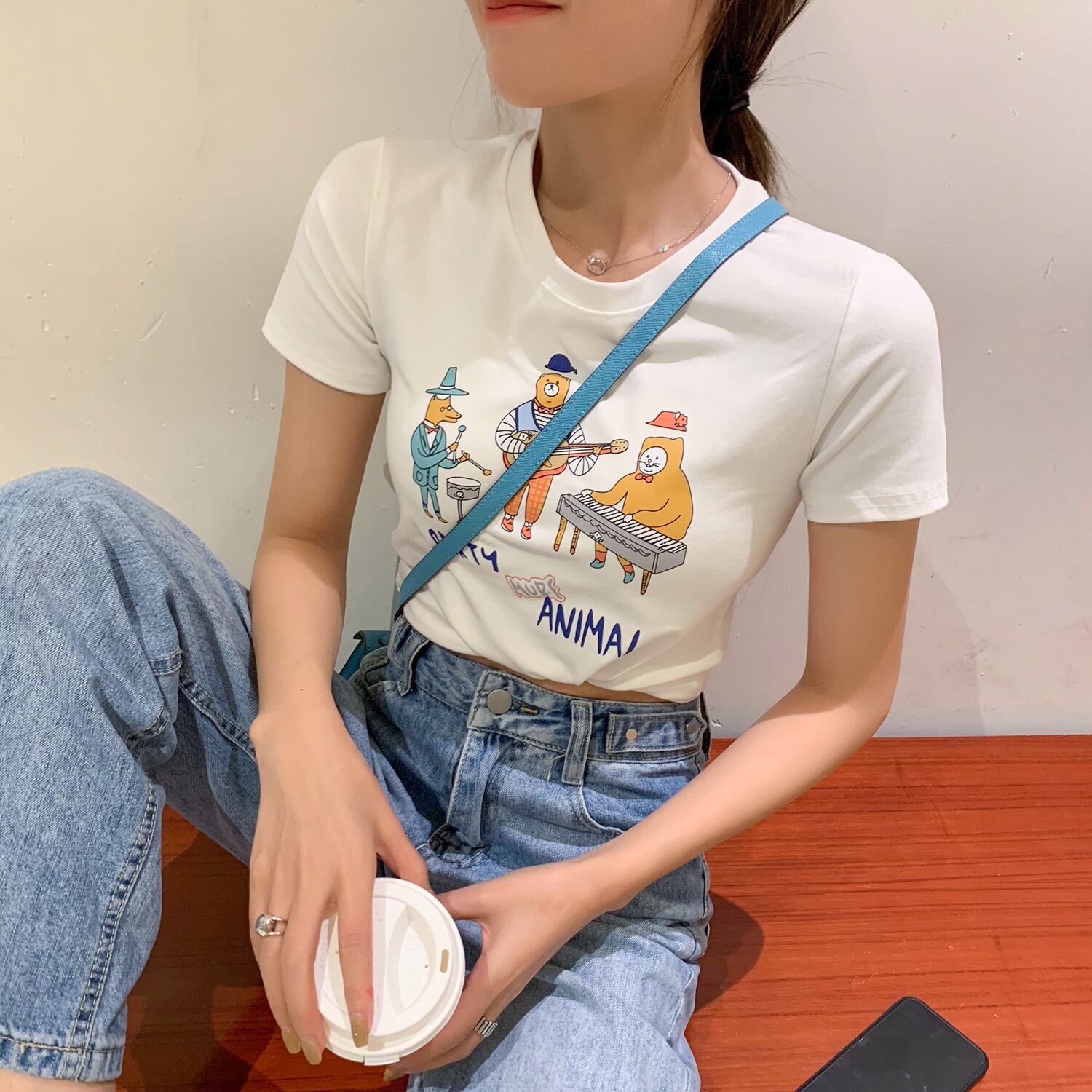 スプリングサマースタンダードショートTシャツ シャツ ホワイトトップス レトロ 春物 夏物 6Du_Shop_Women28572492526