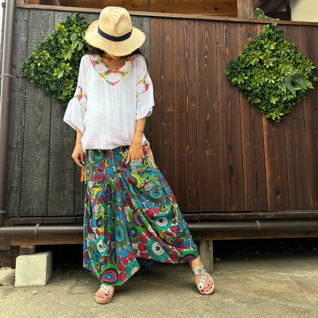 カラフルフラワー変形コットンスカート