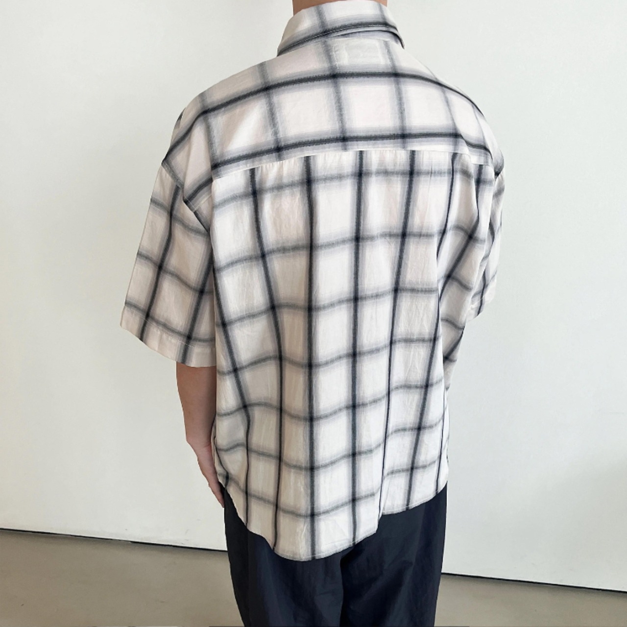 シャドーチェック柄半袖シャツ　0736