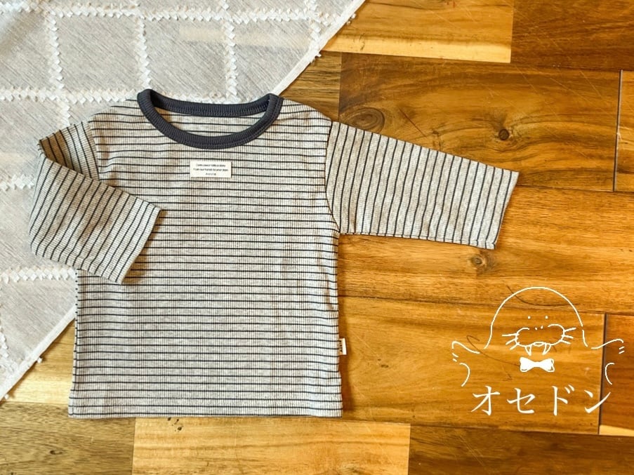 【Aosta】MomentボーダーリブTシャツ グレー 70~100cm