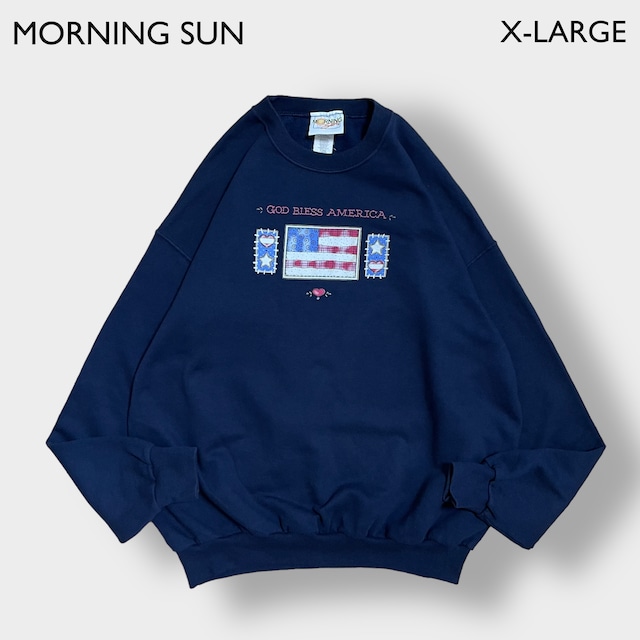 MORNING SUN カワイイ系 スウェットシャツ トレーナー XL ビッグサイズ プリント 無地 ネイビー クルーネック SWEATSHIRTS US古着